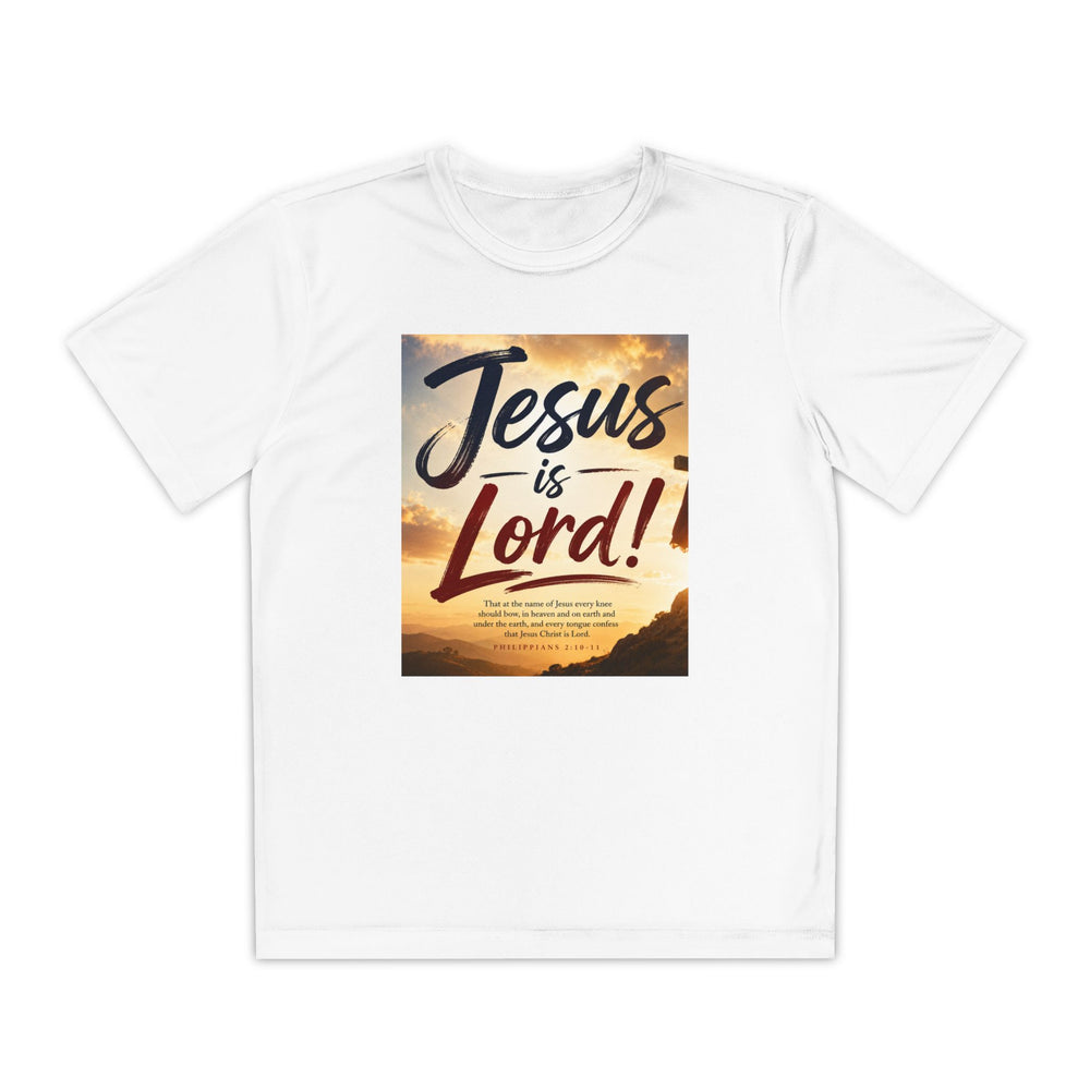 Jesus Is Lord Tee — Youth Christian Faith Shirt (Sunset Design)