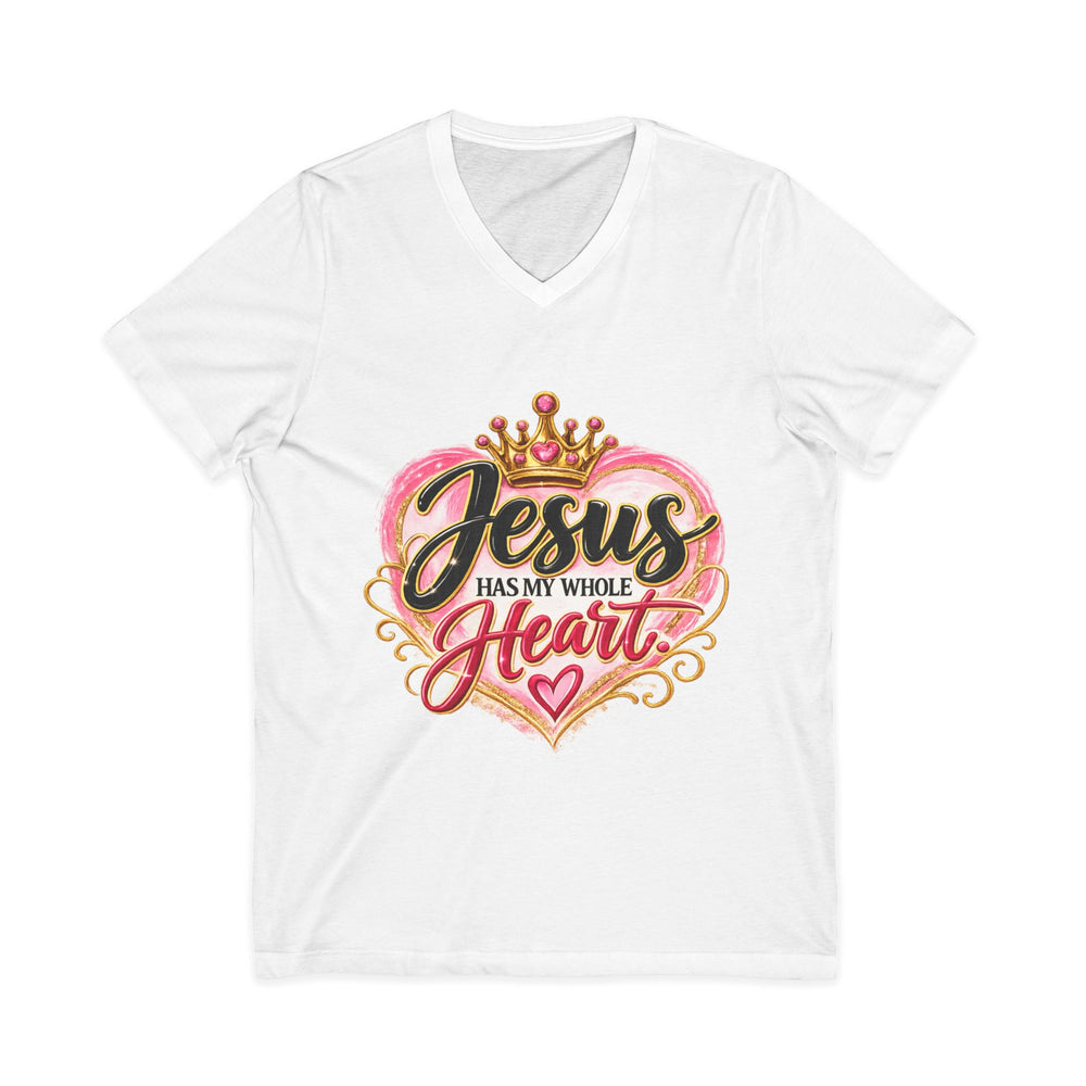 Jesus Has My Heart Classic Style Unisex Jersey Short Sleeve V-Neck Tee