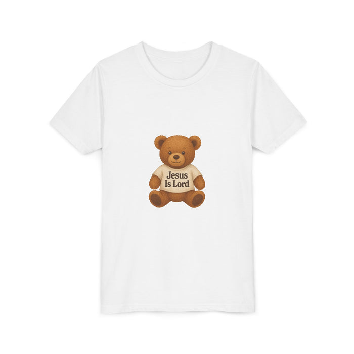 Youth Tee — Teddy Bear "Jesus Is Lord" Christian Kids Shirt