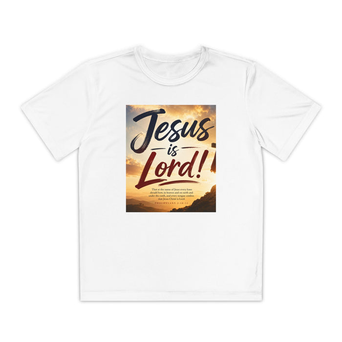 Jesus Is Lord Tee — Youth Christian Faith Shirt (Sunset Design)